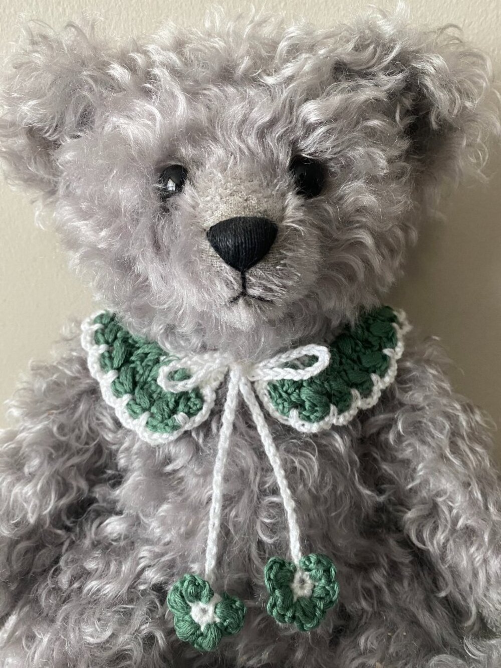 Handmade Crochet White Green Collar Accessory for Teddy Bears & Plush Toys